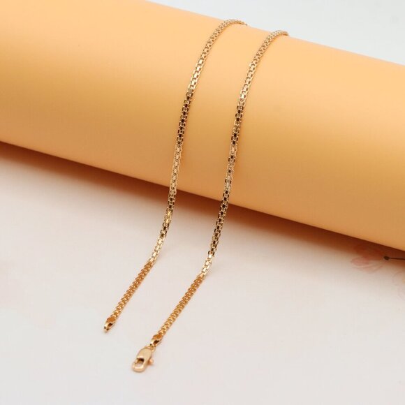 Elegant Rose Gold Flat Link Chain Necklace High Shine Finish, XPNL0252 - Picture 10 of 12